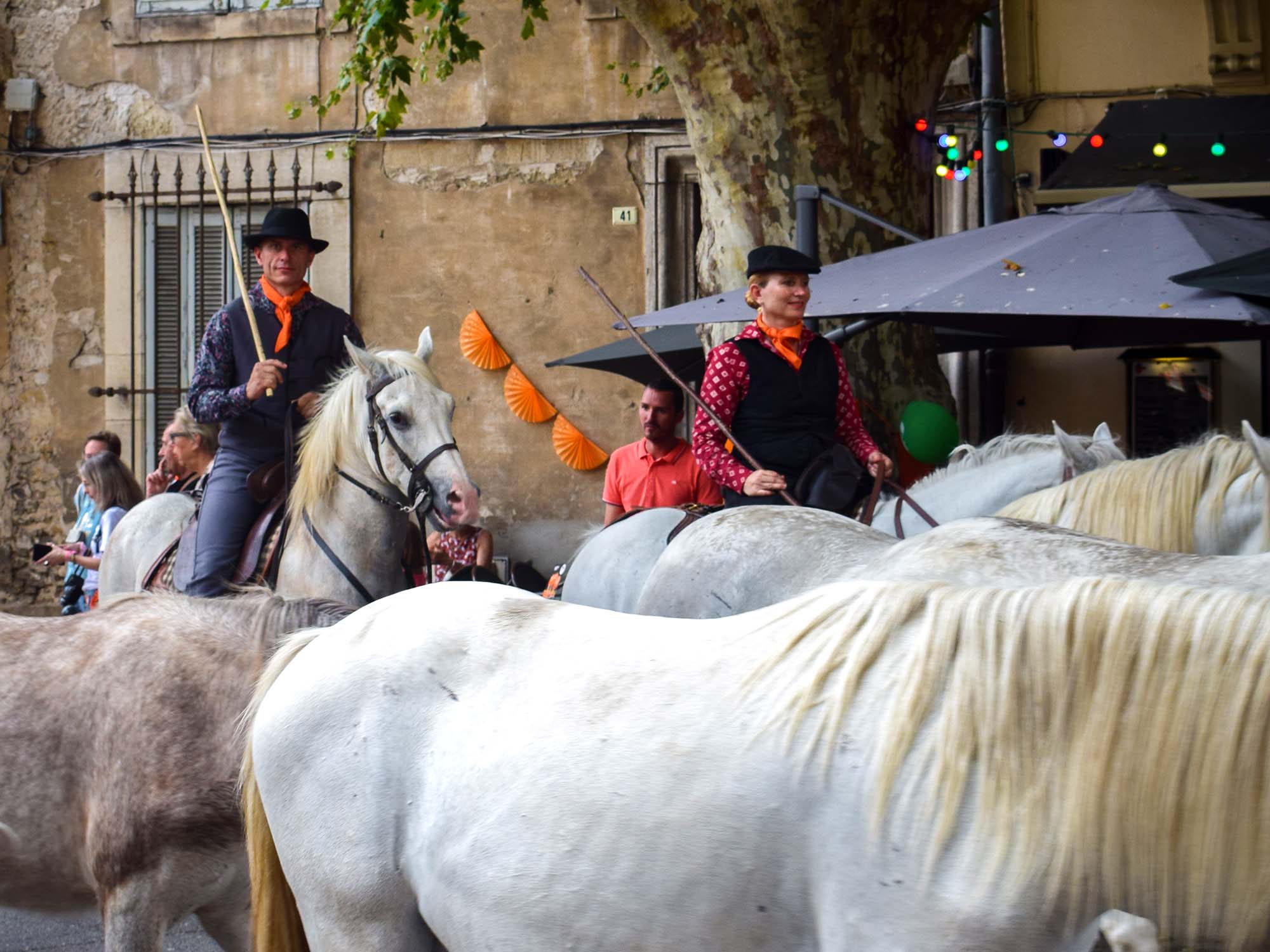 Roussataïo: traditioneller Pferdeumzug in Cavaillon Traditioneller Reitumzug beim Melonenfest in Cavaillon