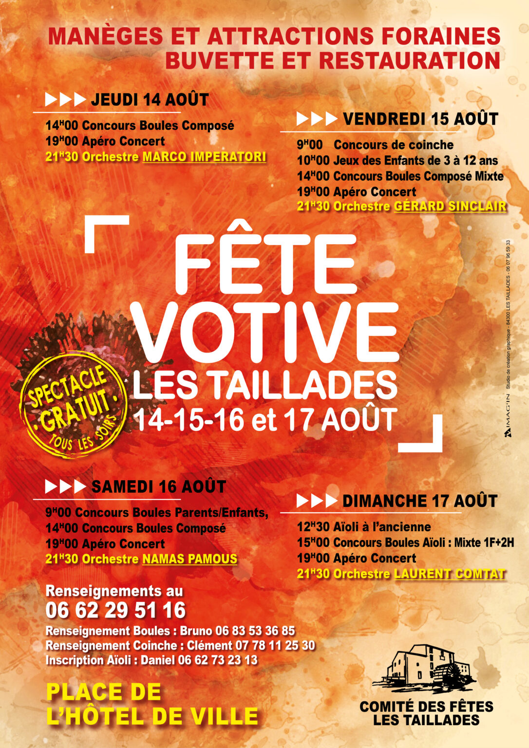 Fête Votive von Les Taillades mit Konzerten, Wettbewerben und Veranstaltungen