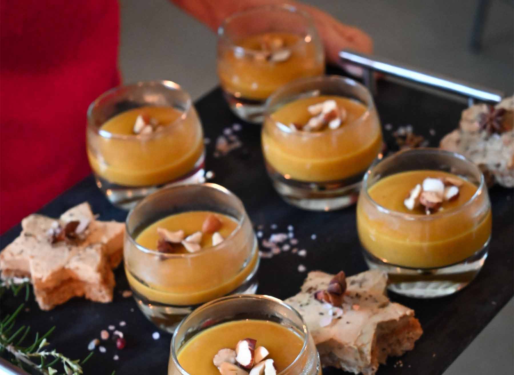 Kürbisvelouté Verrinen mit Trockenfrüchten, zubereitet von Les Petits Plats de Viviane