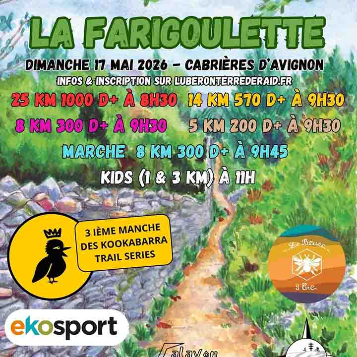 La Farigoulette Trail 2026 in Cabrières d’Avignon, Strecken über 25 km, 14 km, 8 km und 5 km in den Monts de Vaucluse