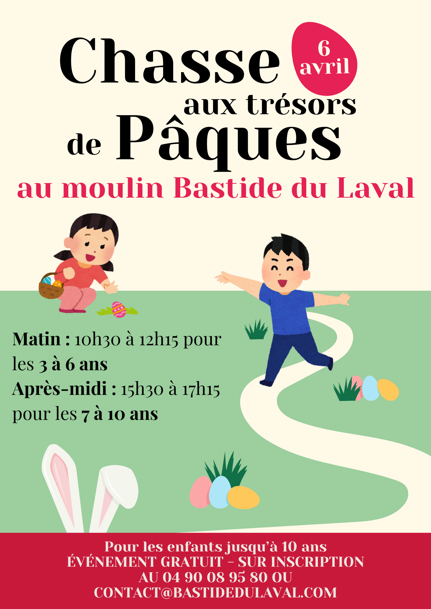 Oster-Schatzsuche in der Moulin Bastide du Laval am 6. April 2026 für Kinder von 3 bis 10 Jahren