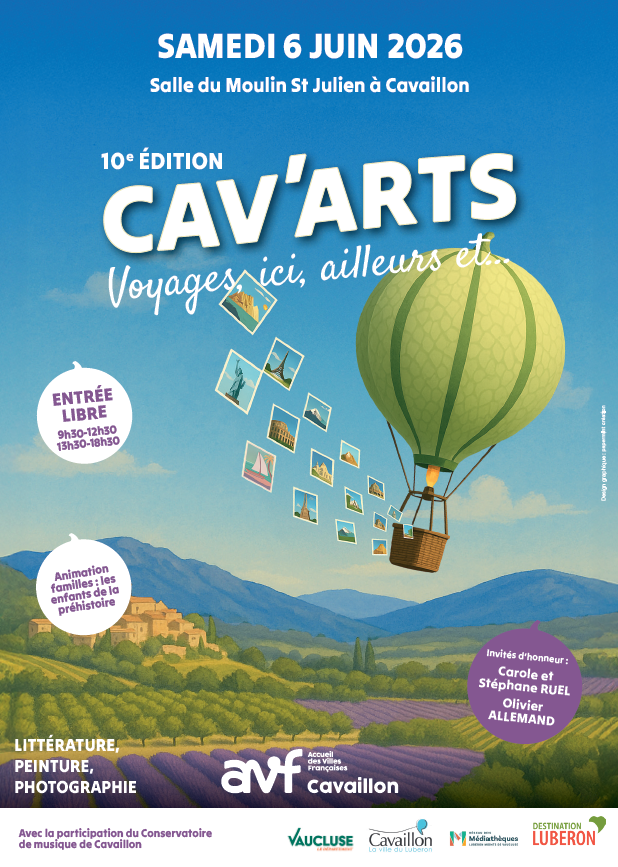 Plakat von Cav’Arts 2026 in Cavaillon, einem Festival rund um Literatur, Malerei und Fotografie