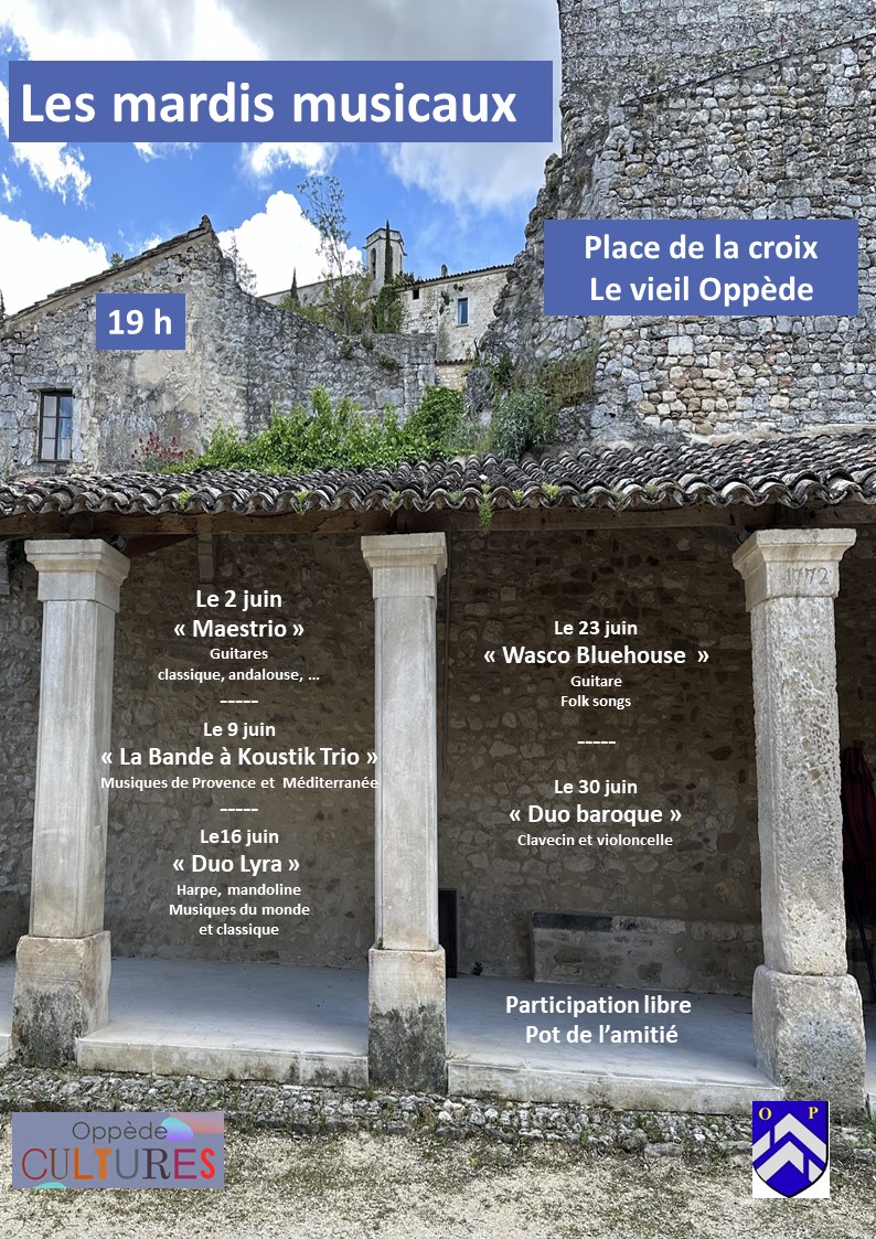Plakat der Mardis Musicaux in Alt-Oppède, Open-Air-Konzerte auf der Place de la Croix