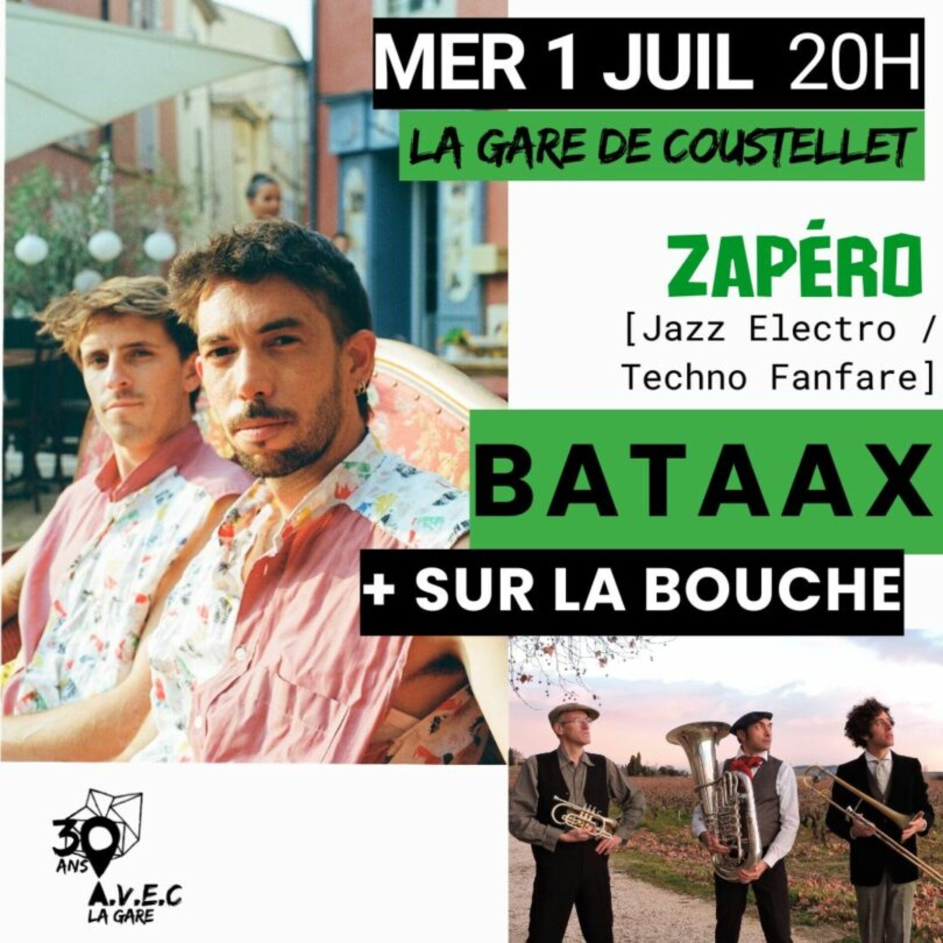 Plakat des Zapéro Concert BATAAX + SUR LA BOUCHE in La Gare de Coustellet