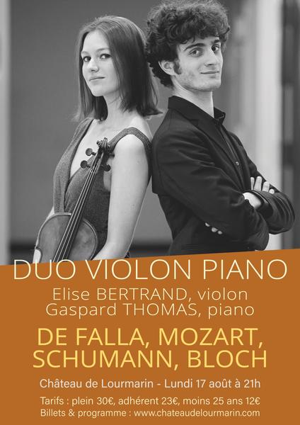 Plakat des Duos für Violine und Klavier mit Elise Bertrand und Gaspard Thomas im Château de Lourmarin