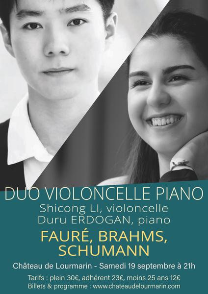 Plakat des Duos für Violoncello und Klavier mit Shicong Li und Duru Erdoğan im Château de Lourmarin
