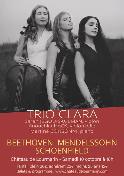 Plakat des Abschlusskonzerts mit dem Trio Clara im Château de Lourmarin