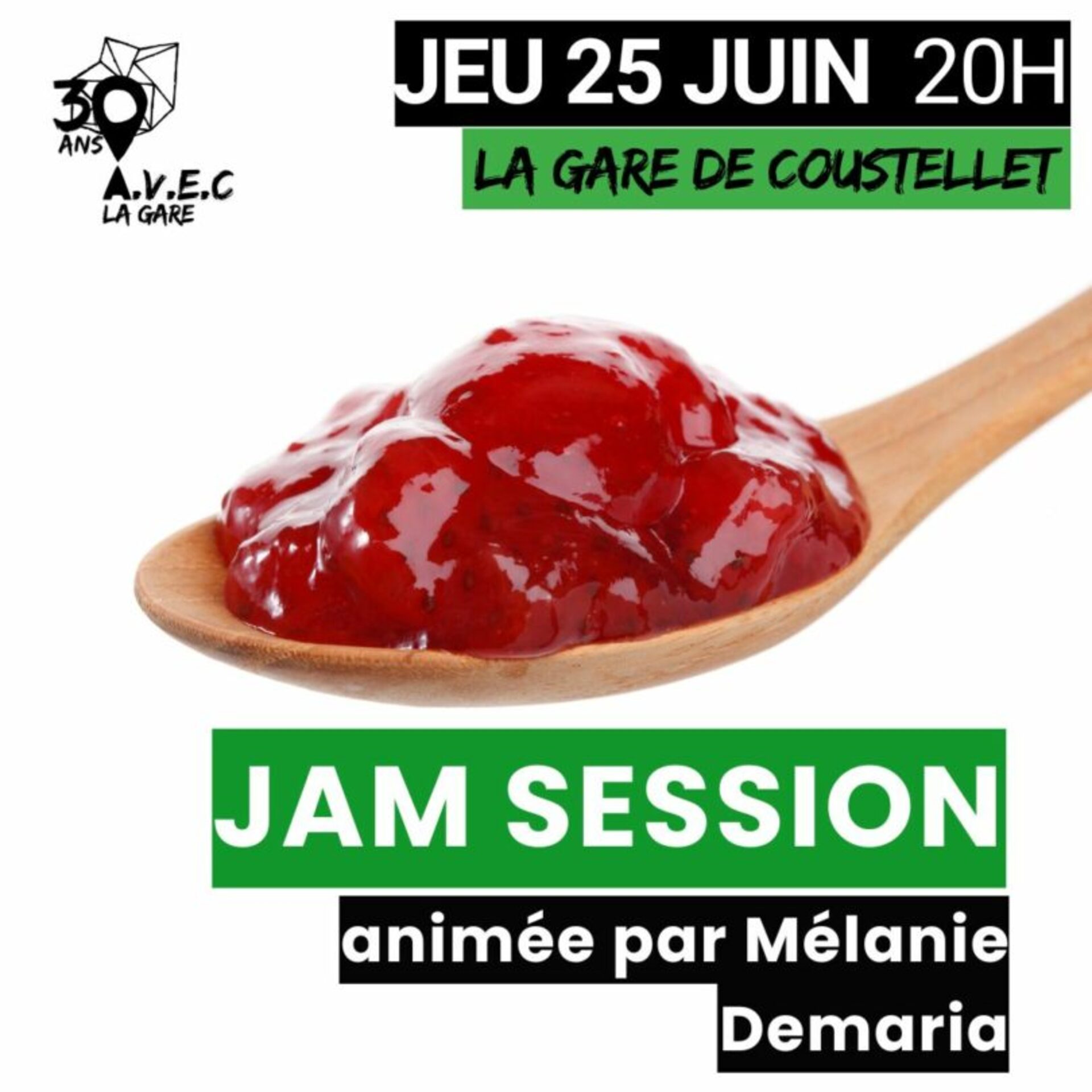 Affiche de la Jamsession an der Coustellet Station animée par Mélanie Demaria