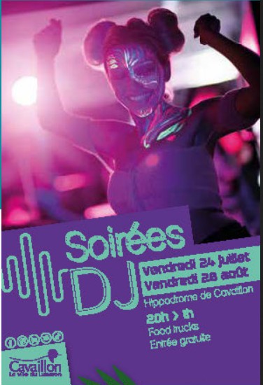 DJ-Abende auf der Pferderennbahn von Cavaillon Affiche des DJ-Abende auf der Pferderennbahn von Cavaillon avec musique électro et animations visuelles