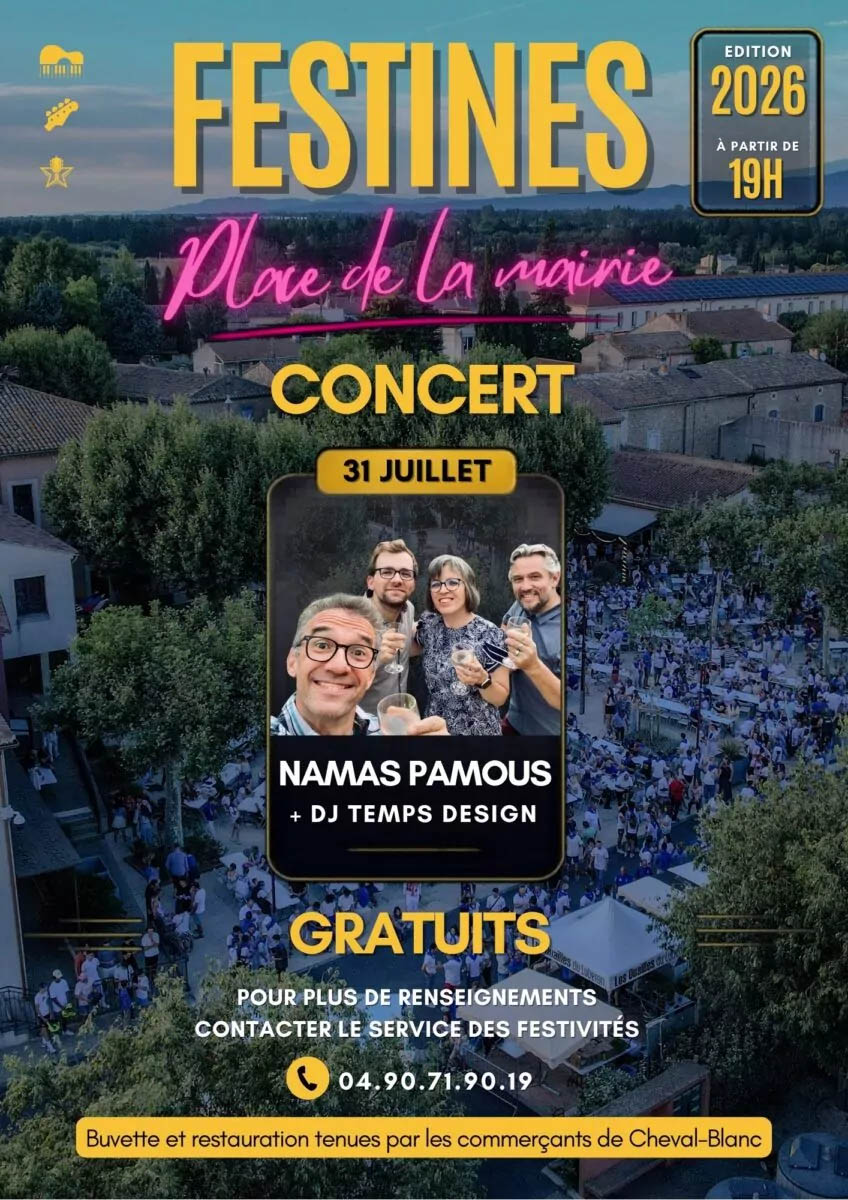 Affiche du concert Namas Pamous und DJ Temps Design im Les Festines de Cheval-Blanc