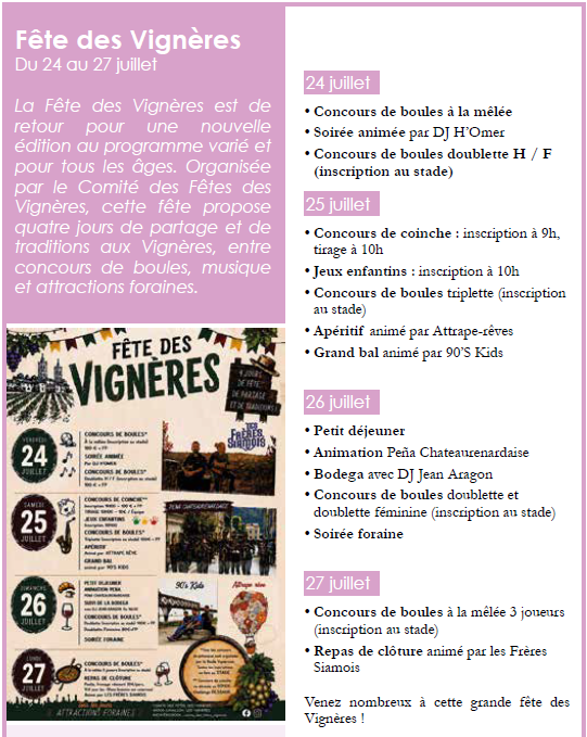 Affiche de la Fête des Vignères in Cavaillon avec programme des animations