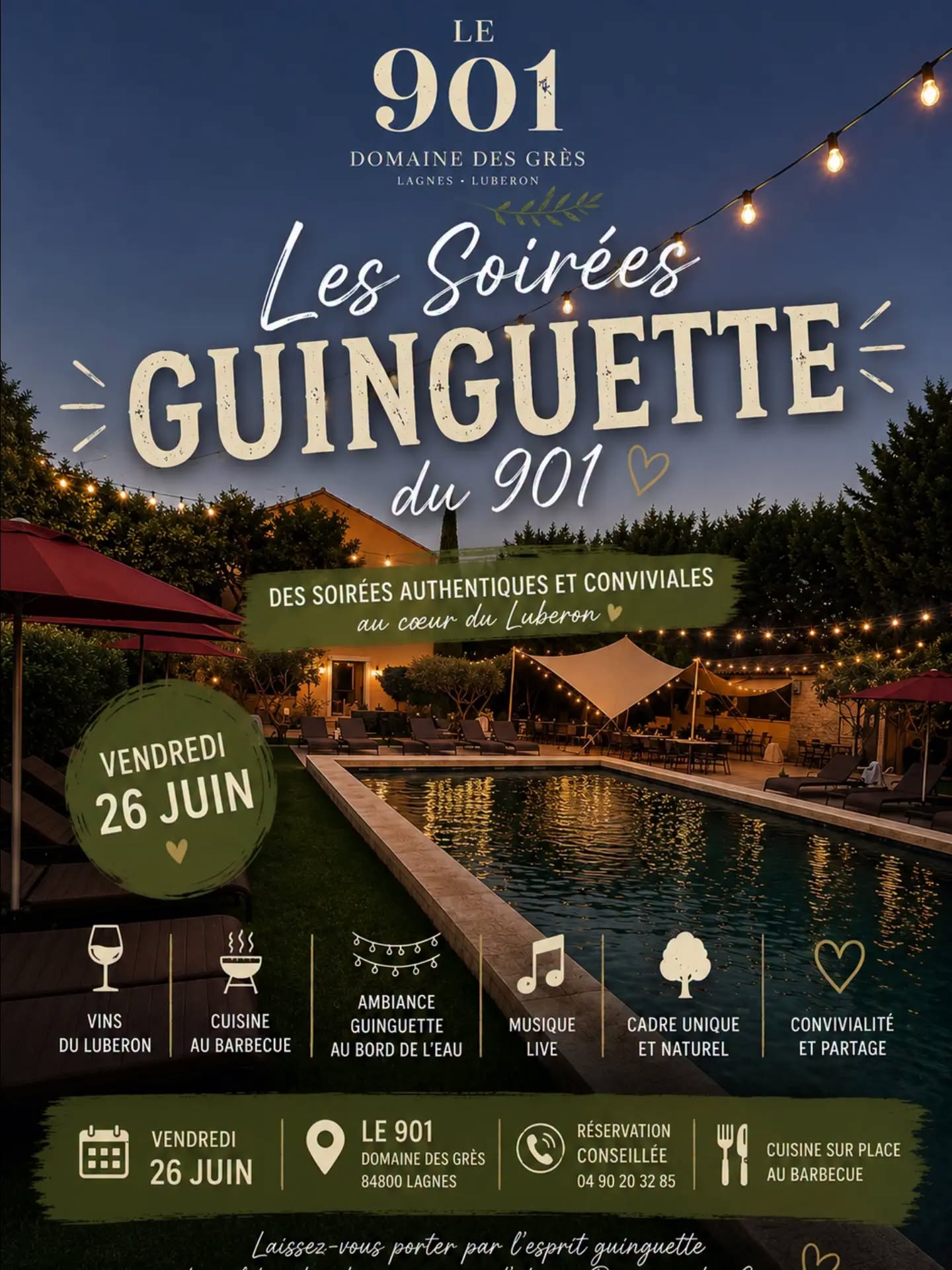 Guinguette-Abend im Le 901, Domaine des Grès in Lagnes