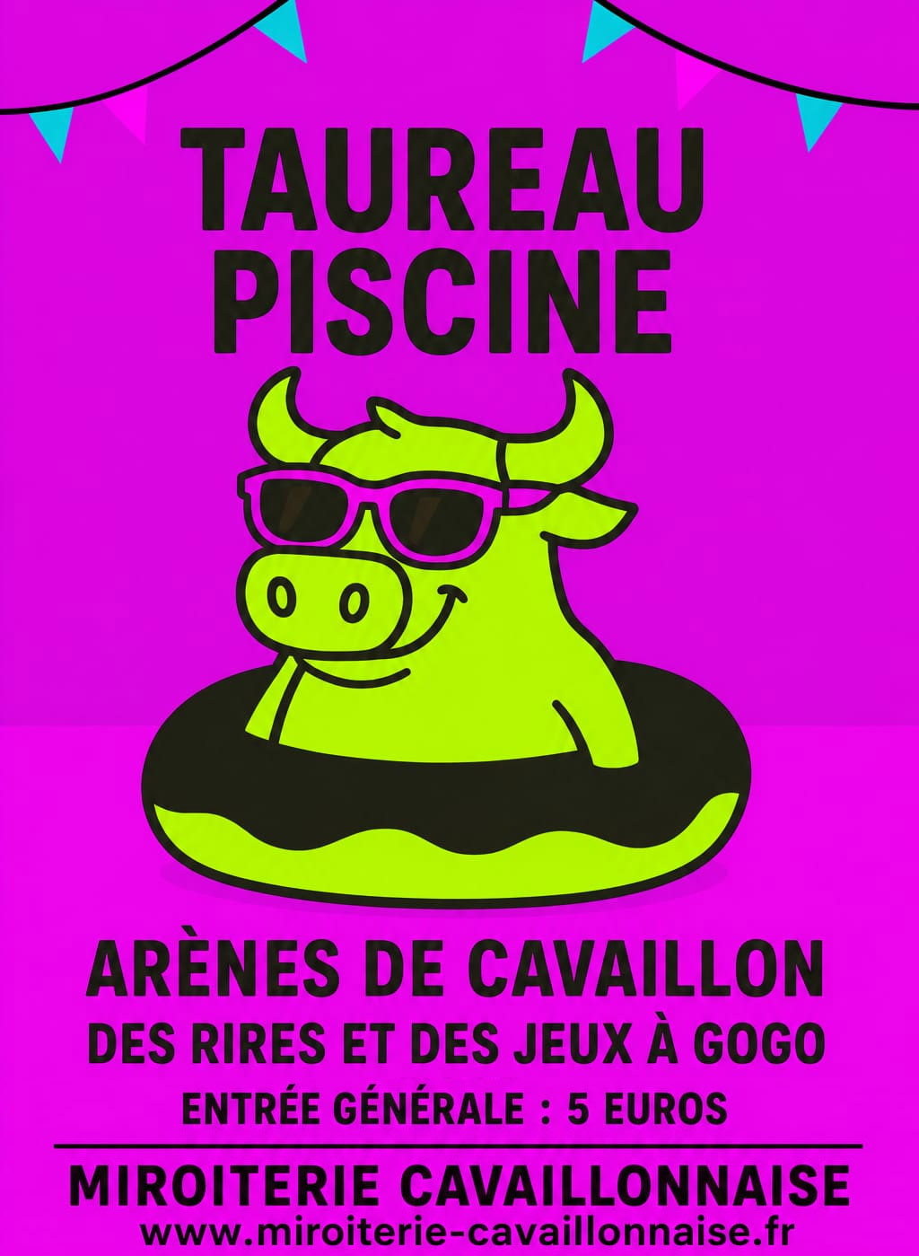 Plakat der Taureaux Piscine in der Arena von Cavaillon