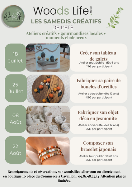 Programm der Kreativworkshops von Woods Life Atelier für Kinder, Jugendliche und Erwachsene