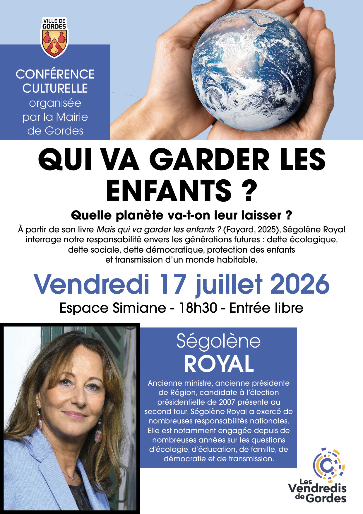 Plakat zum Vortrag von Ségolène Royal in Gordes am 17. Juli 2026