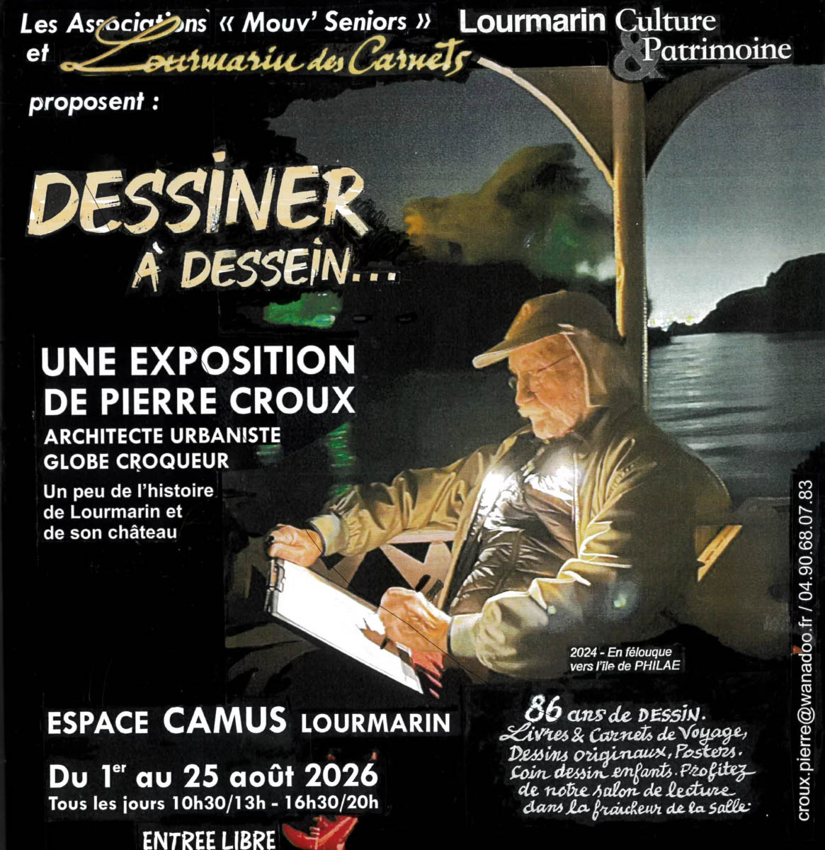 Plakat der Ausstellung Zeichnen mit Absicht von Pierre Croux im Espace Albert-Camus in Lourmarin
