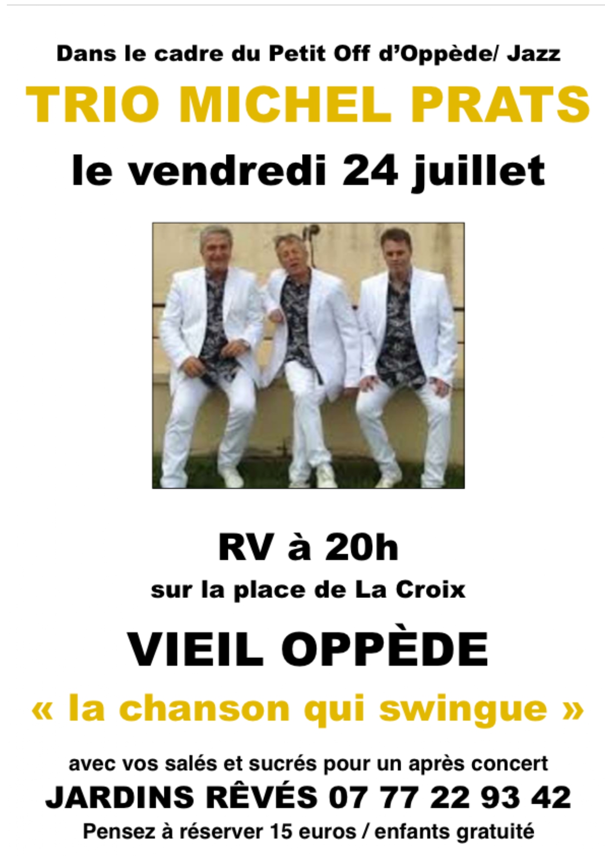 Plakat des Konzerts des Trios Michel Prats im Rahmen des Petit Off d’Oppède