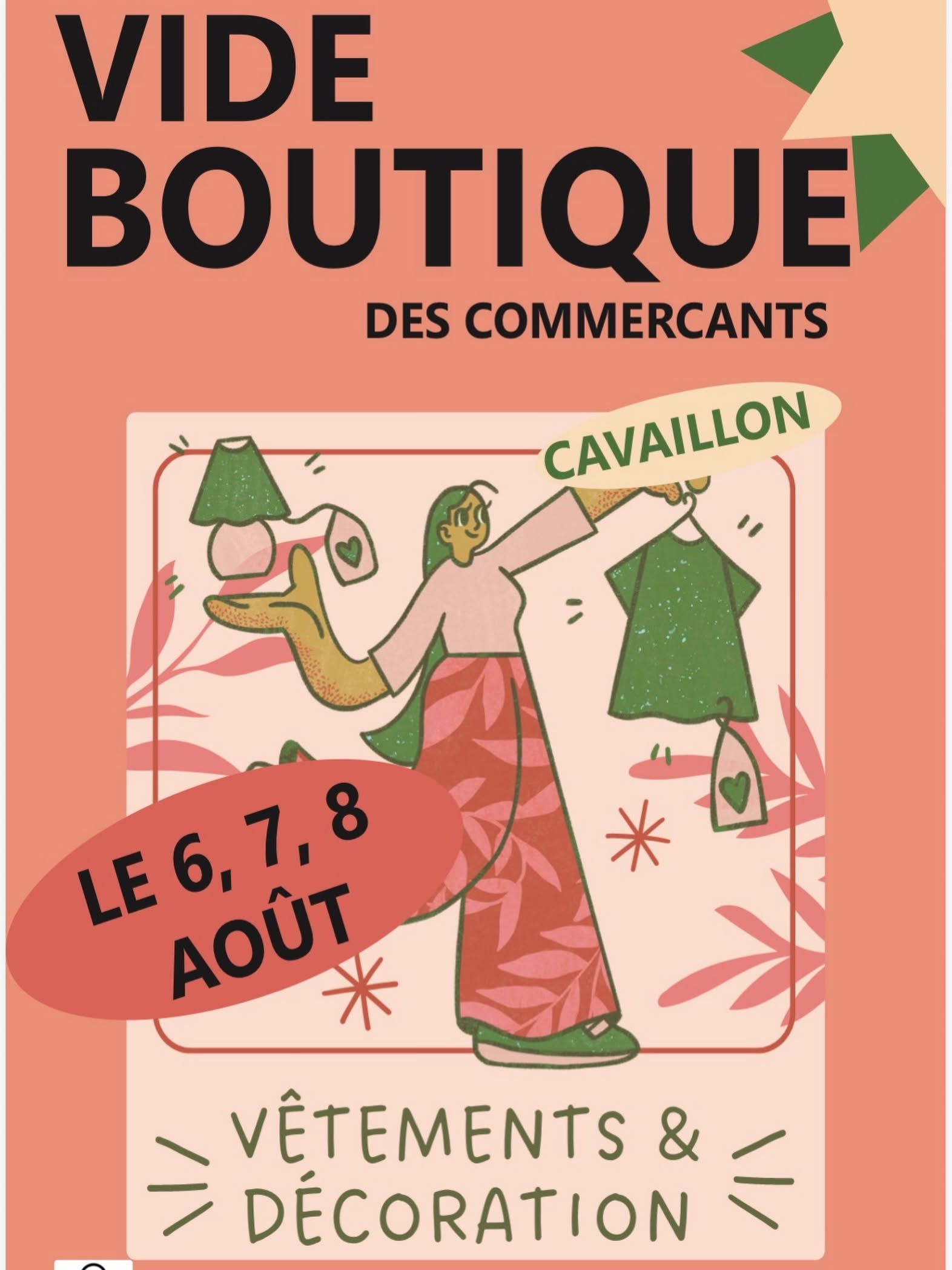 Boutique-Räumungsverkauf der Händler von Cavaillon mit Kleidung, Dekoration, Accessoires und Schnäppchen im Stadtzentrum