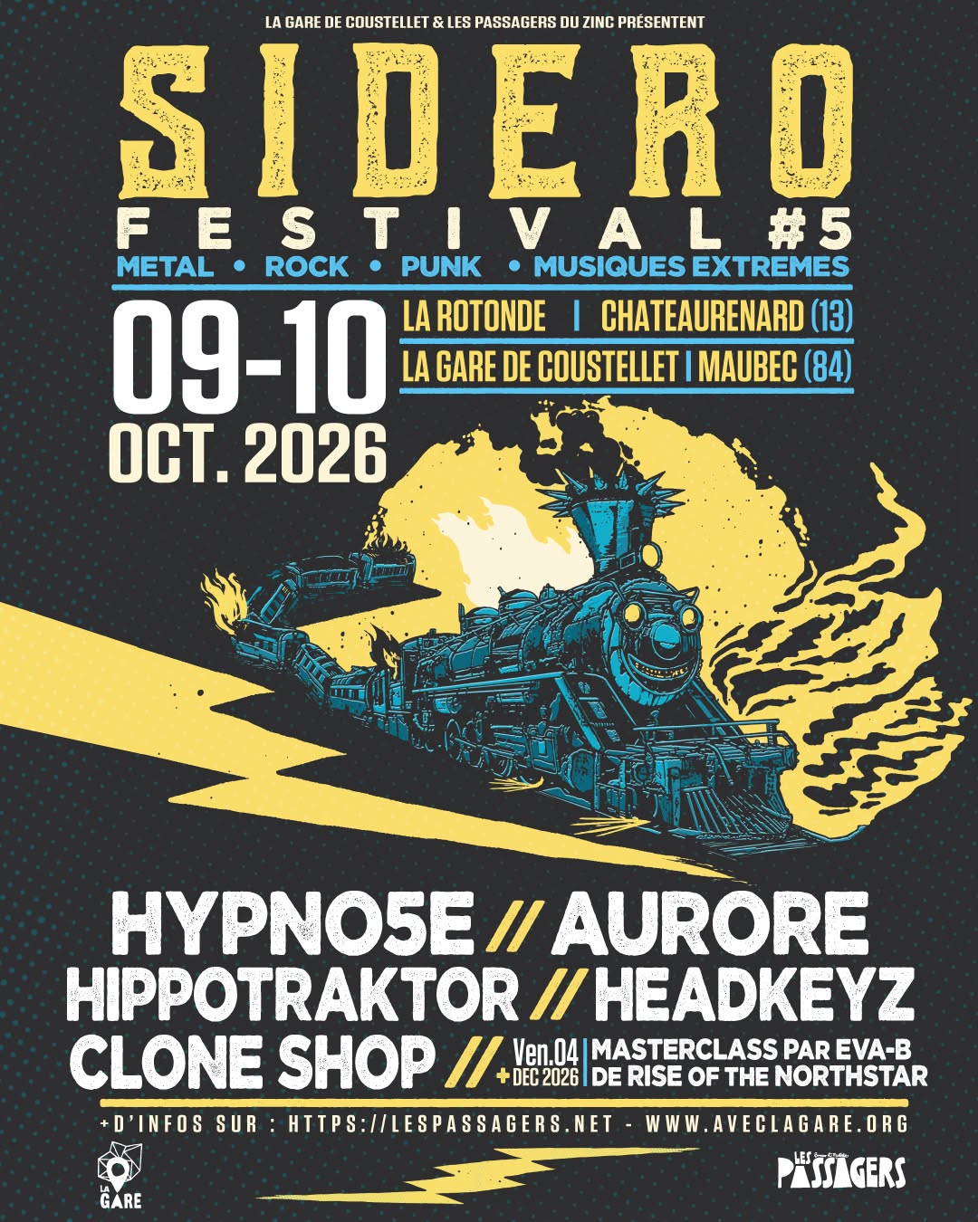 Visual des SIDERO Festivals #5 mit den Bands Aurore und Headkeyz in der Gare de Coustellet