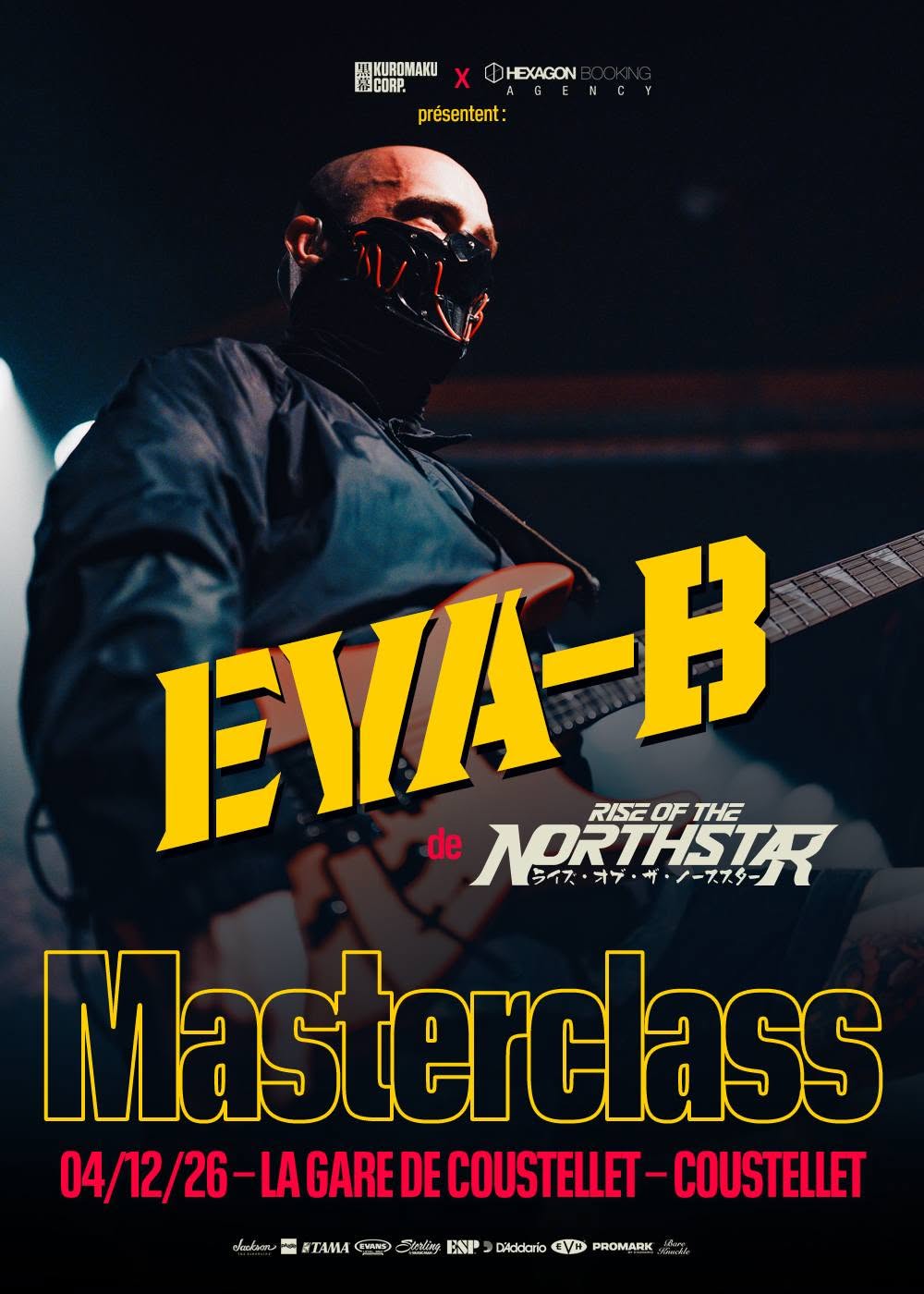 Eva-B, Gitarristin von Rise Of The Northstar, bei einer Metal-Performance an der Gitarre