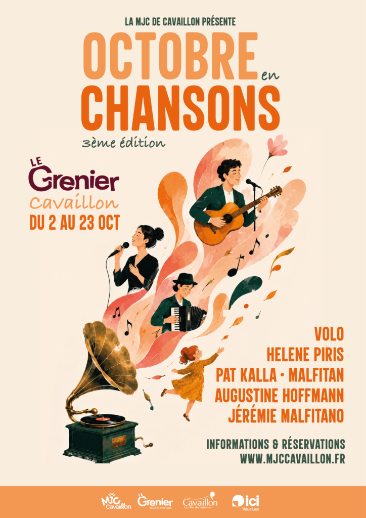 Festival Octobre en Chansons 2026 in Cavaillon Plakat des Festivals Octobre en Chansons 2026 im Le Grenier der MJC de Cavaillon