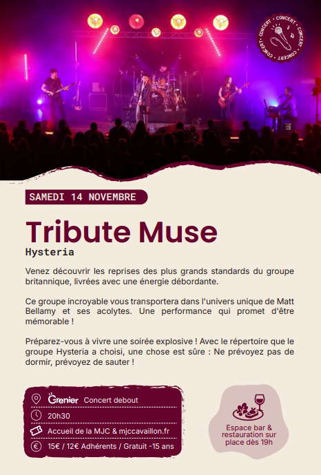 Plakat des Muse-Tribute-Konzerts mit Hysteria in der MJC de Cavaillon