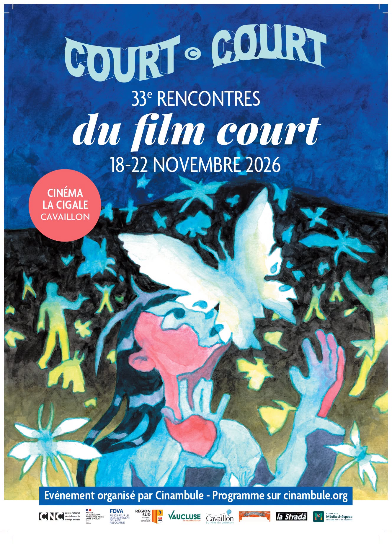 Court c’est Court 2026 - Kurzfilmfestival in Cavaillon Plakat der 33. Court c’est Court Filmtage 2026 in Cavaillon