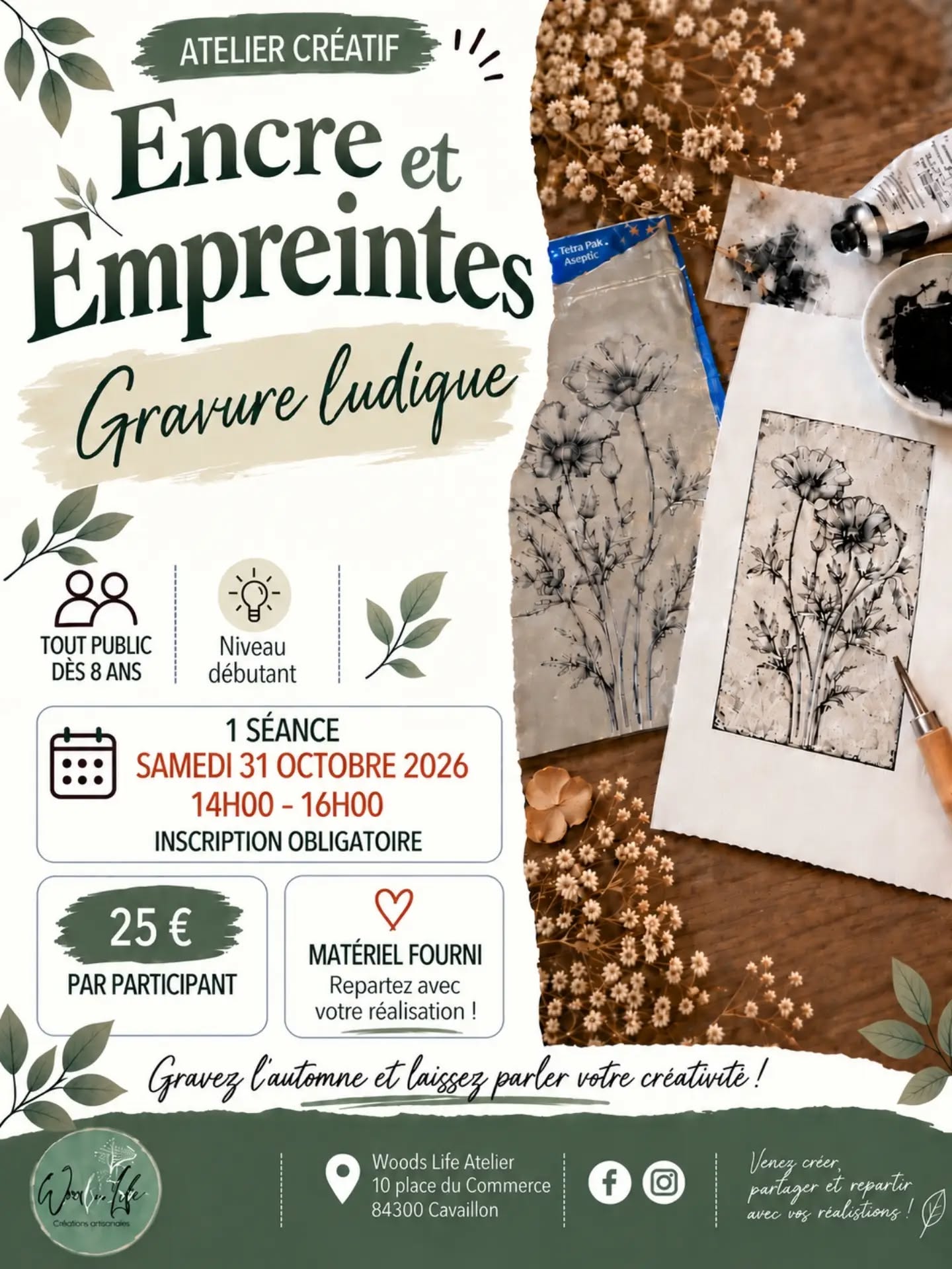 Kreativer Druckgrafik-Workshop mit Tetra Pak bei Woods Life Atelier in Cavaillon