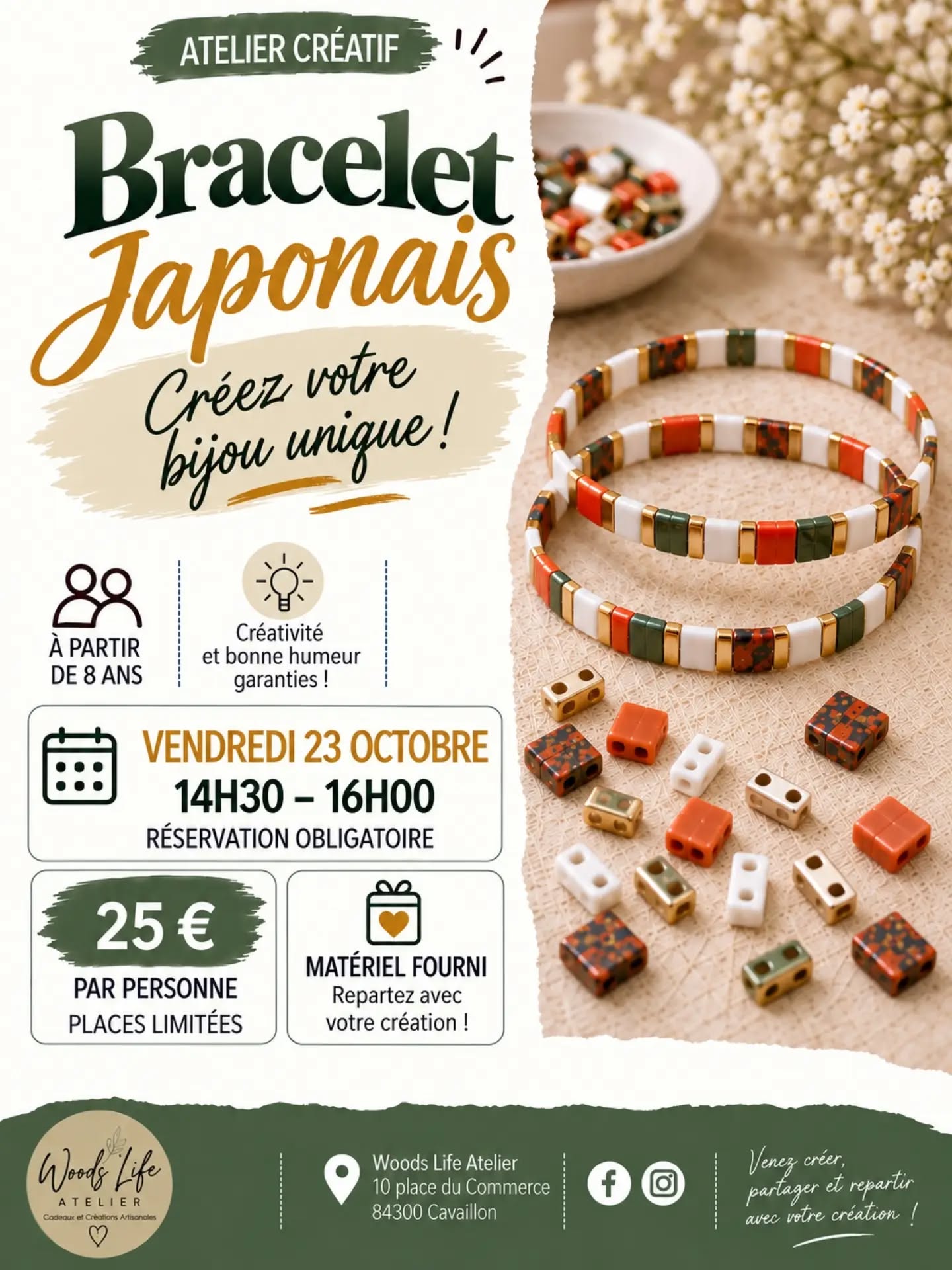 Gestaltung eines japanischen Armbands mit Miyuki-Perlen bei Woods Life Atelier in Cavaillon