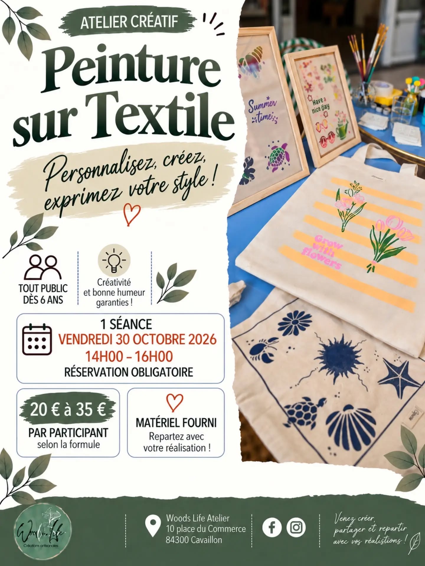 Personalisierung eines Textils mit Farbe und Schablonen bei Woods Life Atelier in Cavaillon