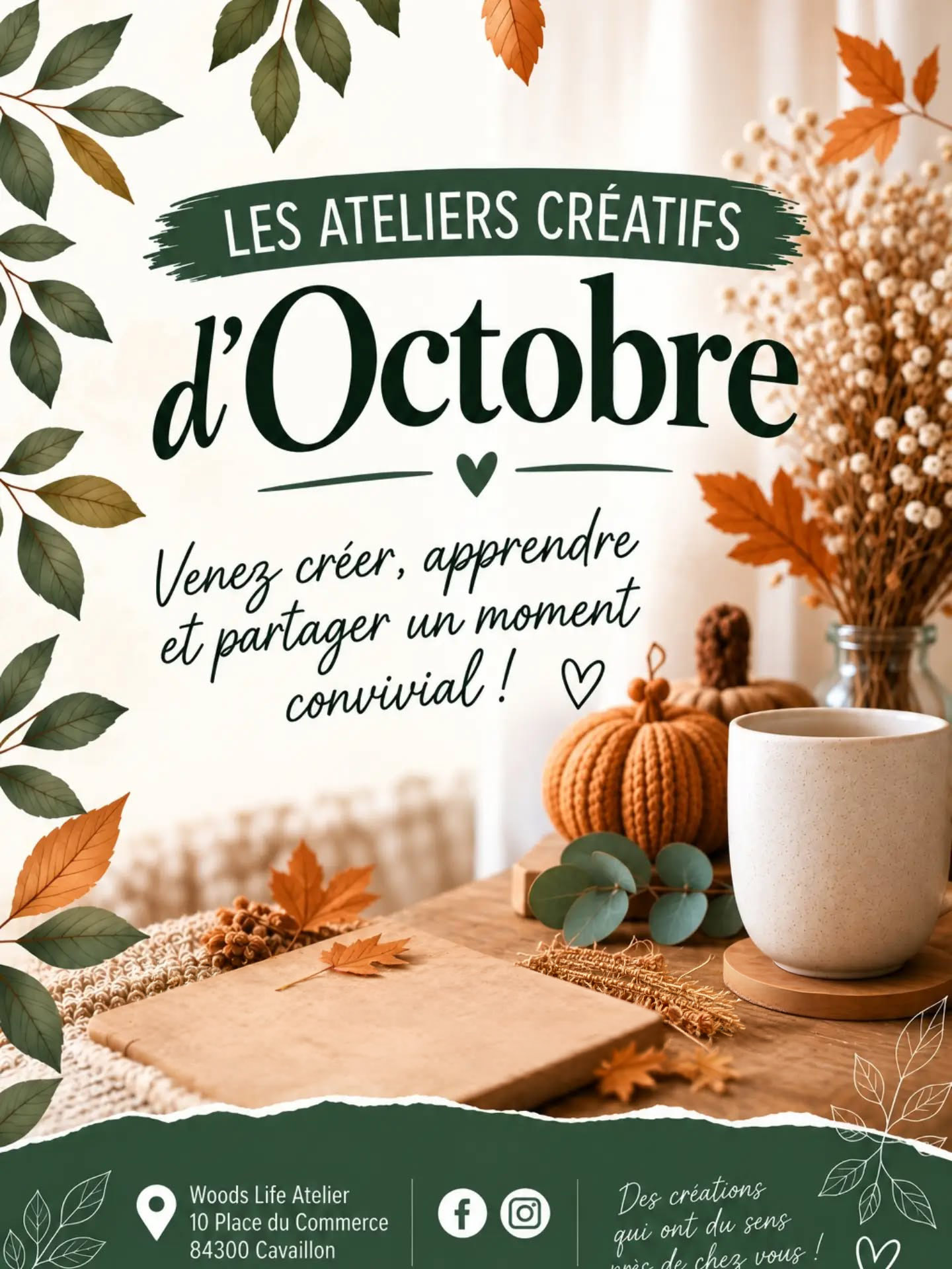 Programm der Kreativworkshops im Oktober 2026 bei Woods Life Atelier in Cavaillon