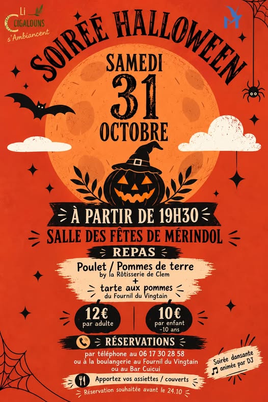 Plakat zum Halloween-Abend in Mérindol am 31. Oktober 2026